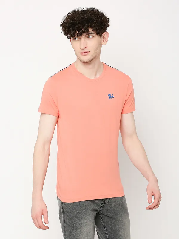 Being Human Regular Fit Mens T-Shirts-Coral