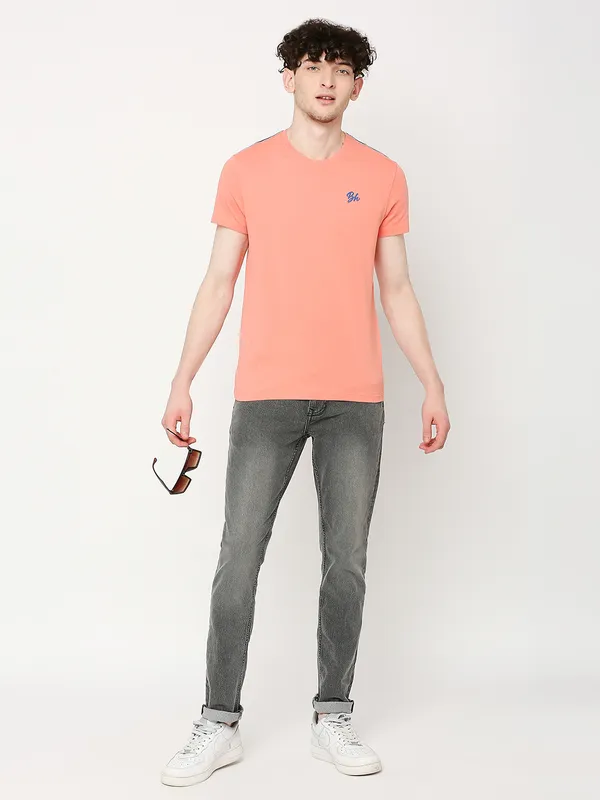 Being Human Regular Fit Mens T-Shirts-Coral