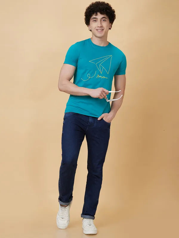 Being Human Clothing Men  T-Shirts-Blue Grass