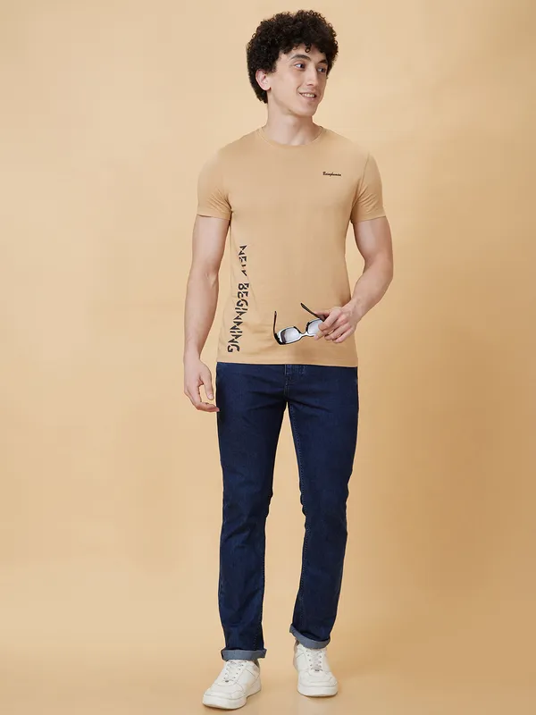 Being Human Clothing Men  T-Shirts-Champagne Beige