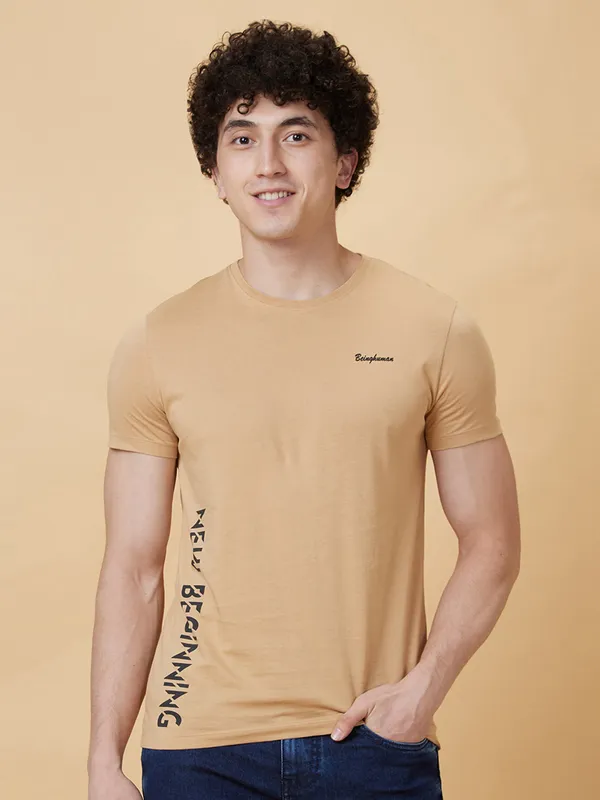 Being Human Clothing Men  T-Shirts-Champagne Beige