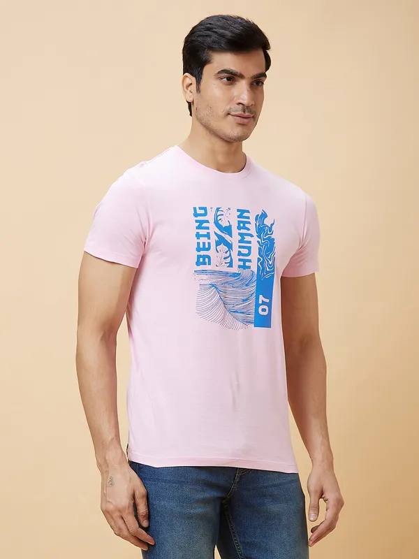 Being Human Clothing Men  T-Shirts-Light Pink