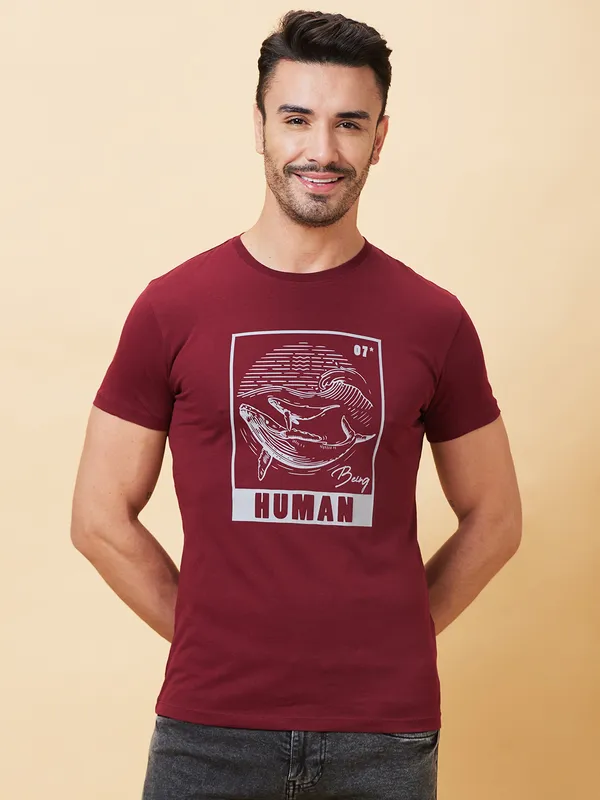 Being Human Clothing Men  T-Shirts-Wine
