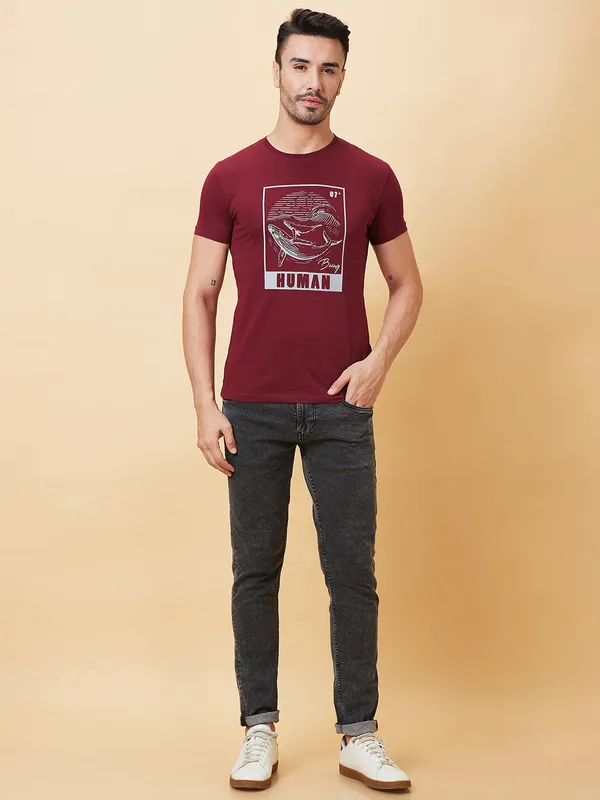 Being Human Clothing Men  T-Shirts-Wine