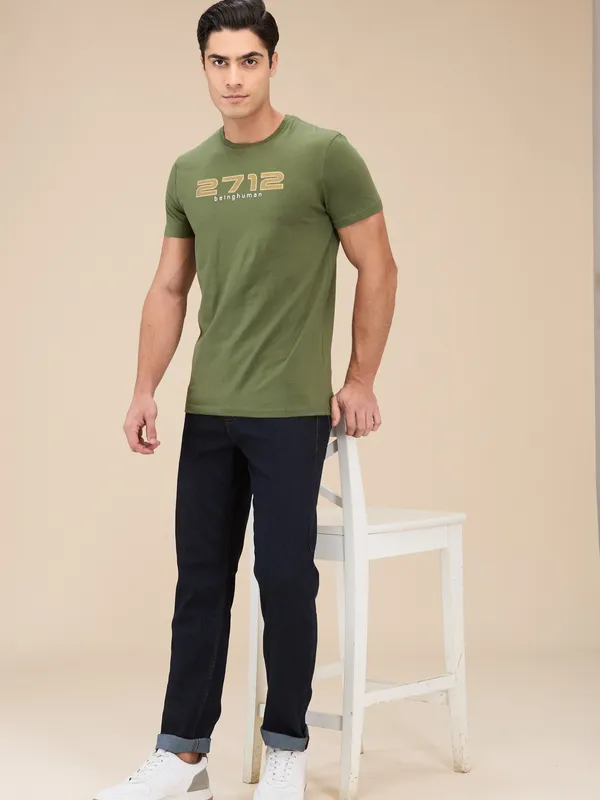 Being Human Mens-Top Crew Neck Dk.Olive