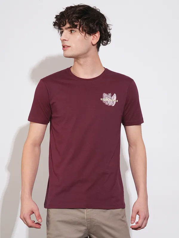 Being Human Clothing Mens-Top Crew Neck Wine