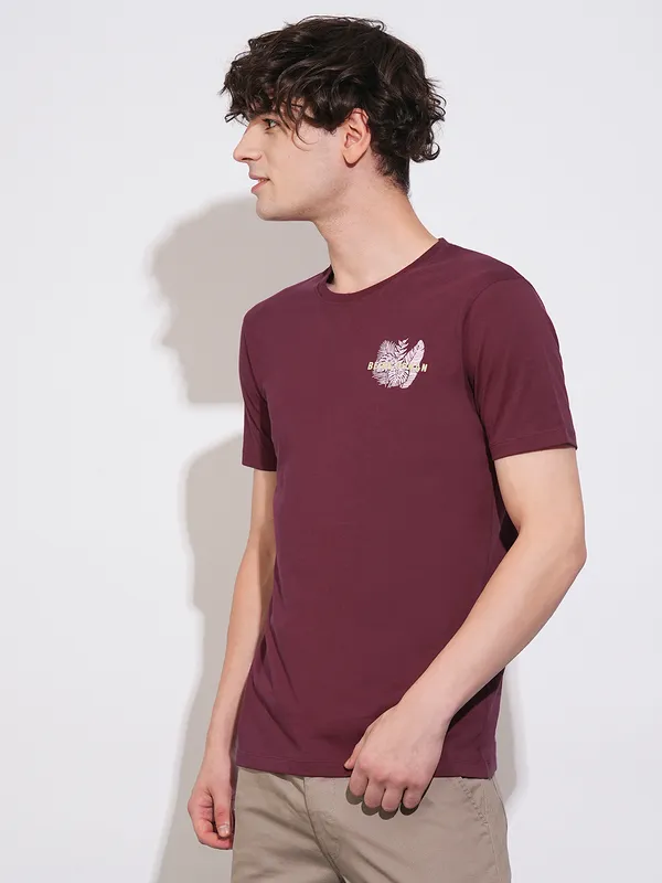Being Human Clothing Mens-Top Crew Neck Wine