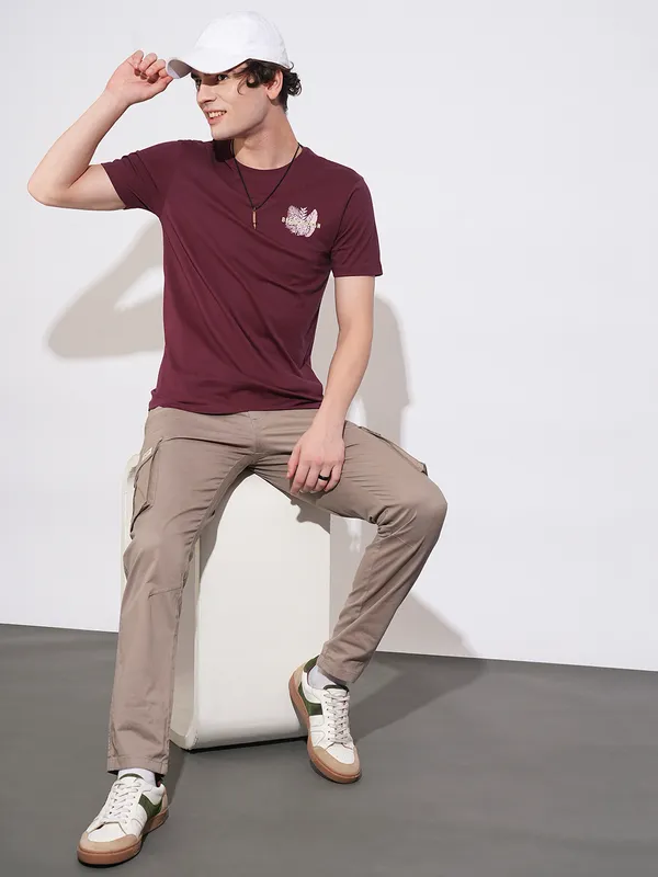 Being Human Clothing Mens-Top Crew Neck Wine