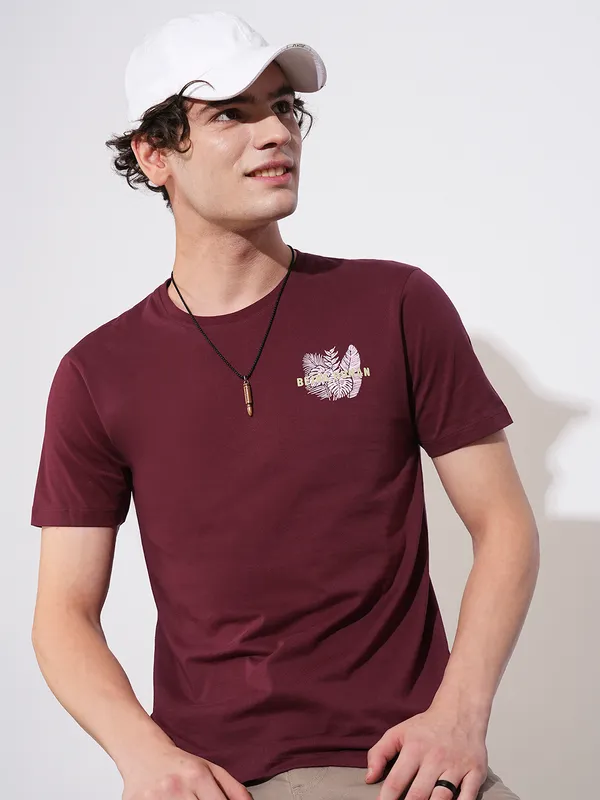 Being Human Clothing Mens-Top Crew Neck Wine