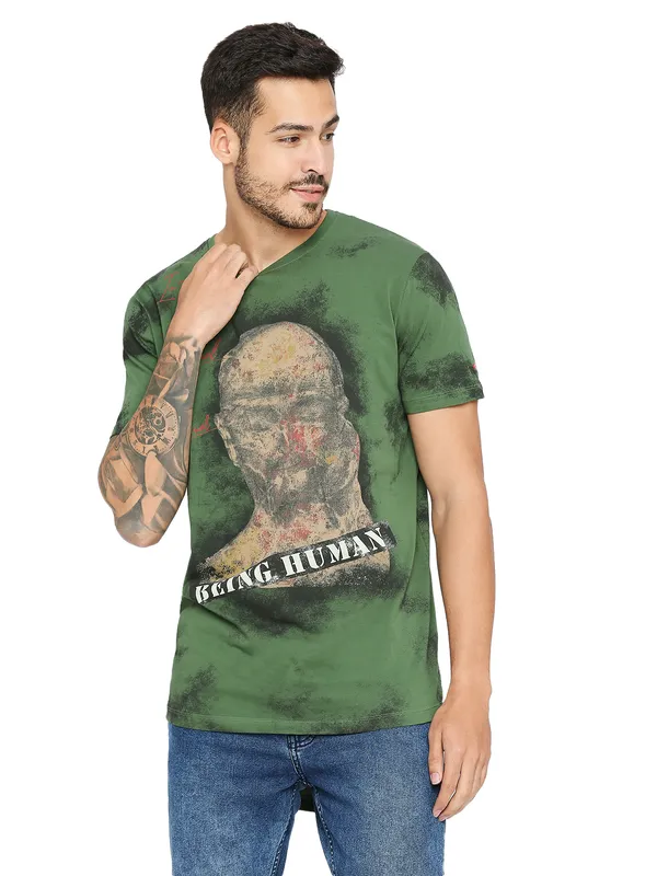 Being Human Regular Fit Men Crew Neck T-Shirts-Cactus Green