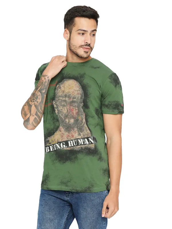 Being Human Regular Fit Men Crew Neck T-Shirts-Cactus Green