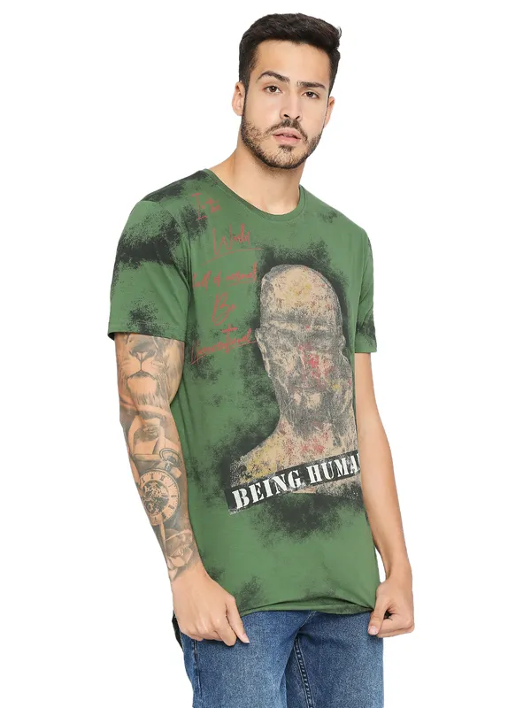 Being Human Regular Fit Men Crew Neck T-Shirts-Cactus Green