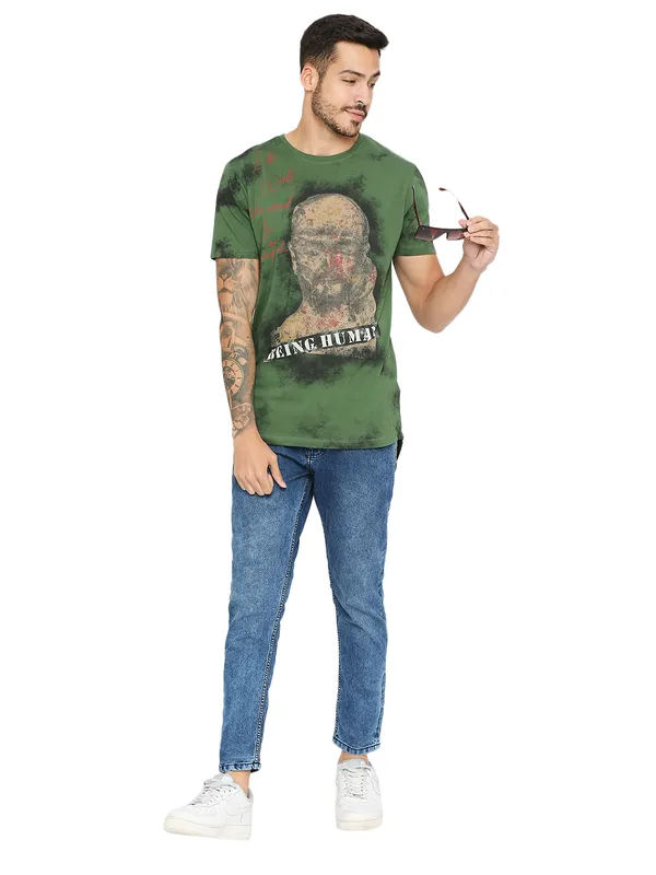 Being Human Regular Fit Men Crew Neck T-Shirts-Cactus Green