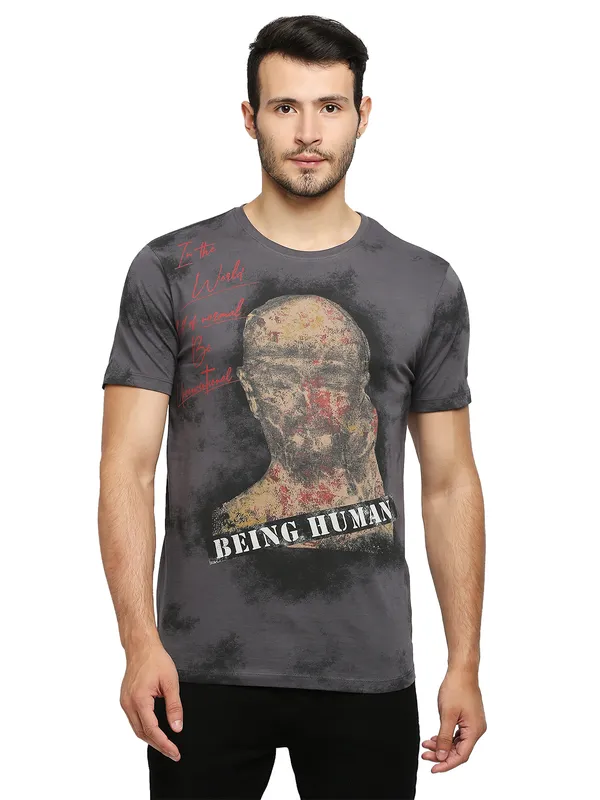 Being Human Regular Fit Men Crew Neck T-Shirts-Charcoal