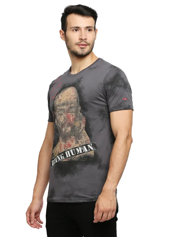 Being Human Regular Fit Men Crew Neck T-Shirts-Charcoal