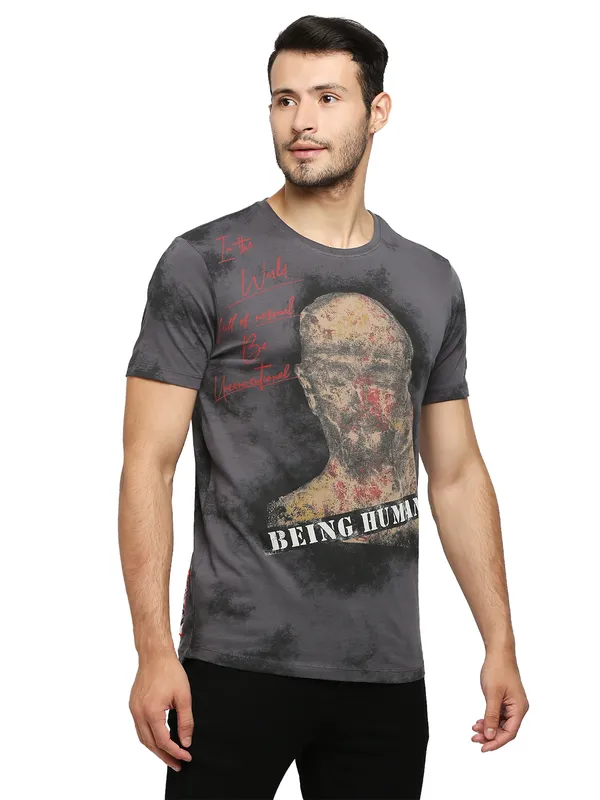 Being Human Regular Fit Men Crew Neck T-Shirts-Charcoal