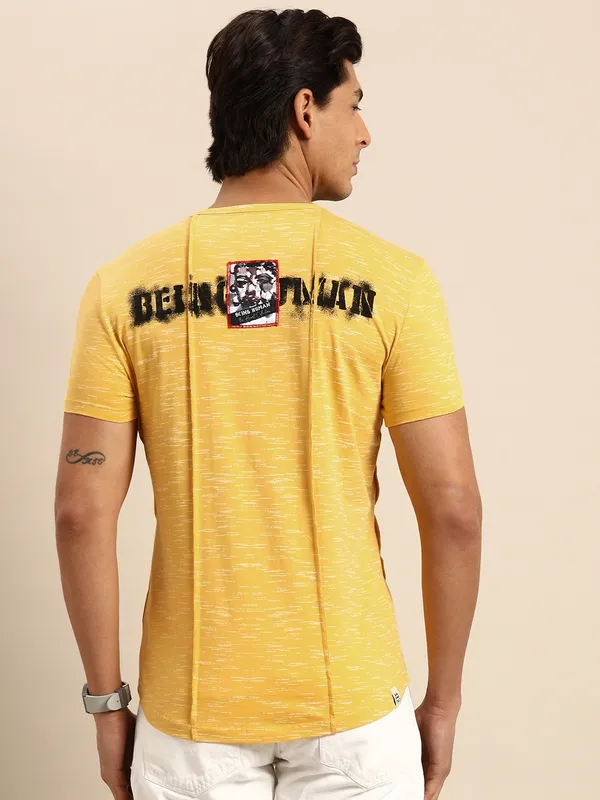 Being Human Slim Fit Men Crew Neck T-Shirts-Yellow