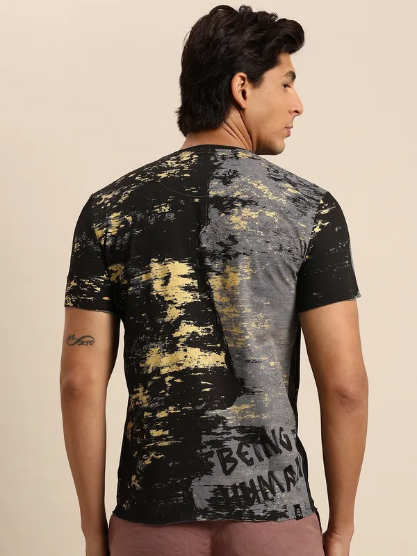 Being Human Clothing Men Slim Fit Crew Neck T-Shirts-Black
