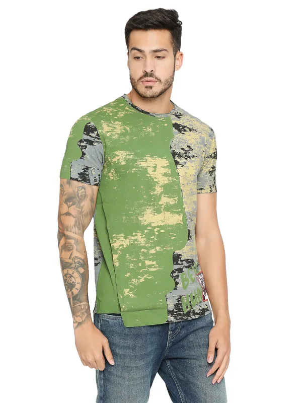 Being Human Clothing Men Slim Fit Crew Neck T-Shirts-Cactus Green