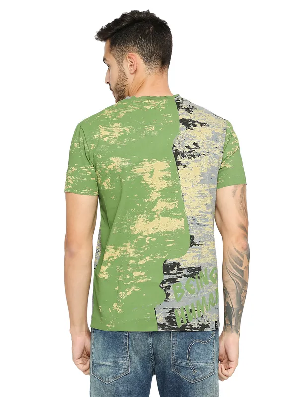 Being Human Clothing Men Slim Fit Crew Neck T-Shirts-Cactus Green