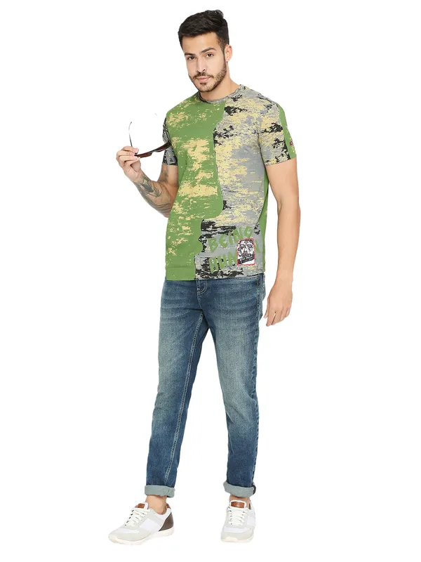 Being Human Clothing Men Slim Fit Crew Neck T-Shirts-Cactus Green