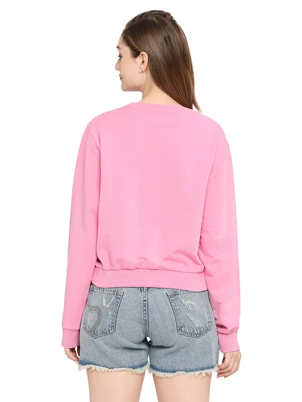 Being Human Clothing CropWomen  Boxy Fit Crew Neck Sweatshirt-Pink