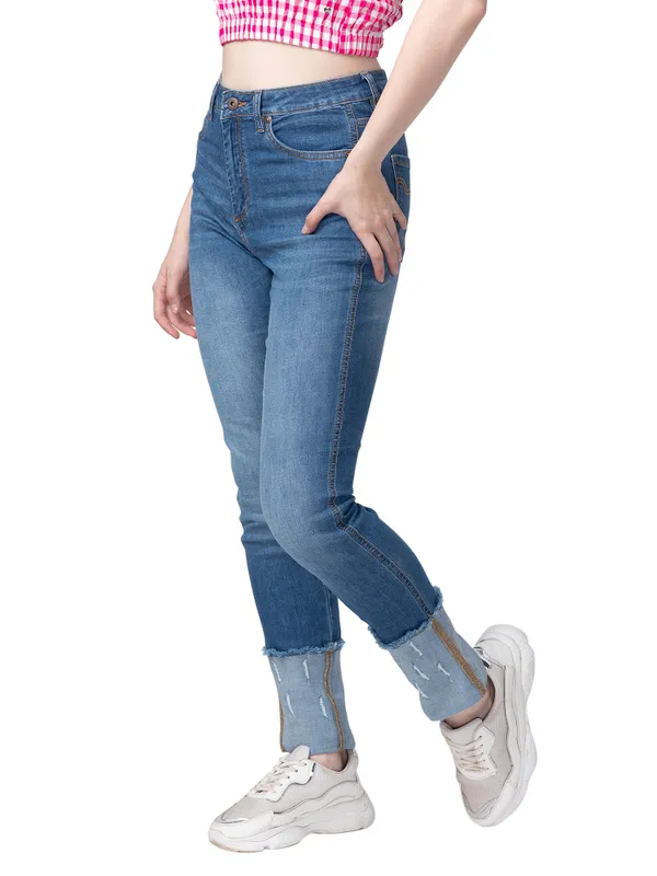 Being Human Clothing Women  Straight Fit Denim-Mid Blue Tone