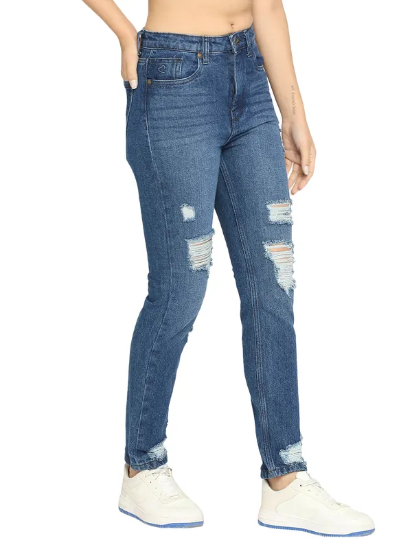 Being Human Clothing Women  Straight Fit Denim-Mid Blue