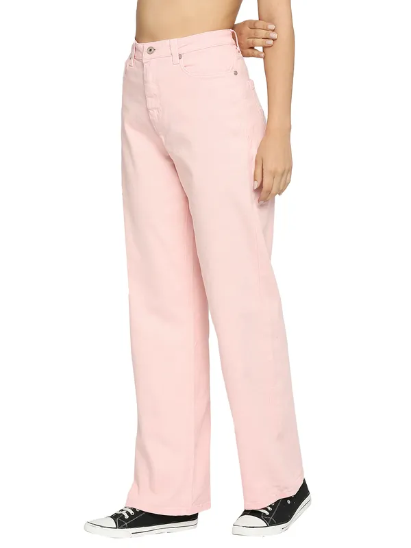 Being Human Women  Wide Leg Bottom Denim-Coral Pink
