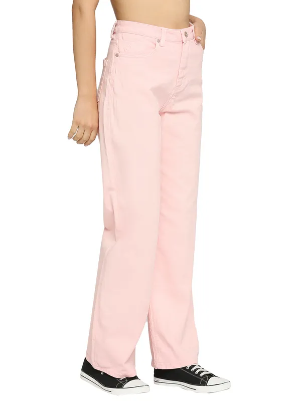 Being Human Women  Wide Leg Bottom Denim-Coral Pink