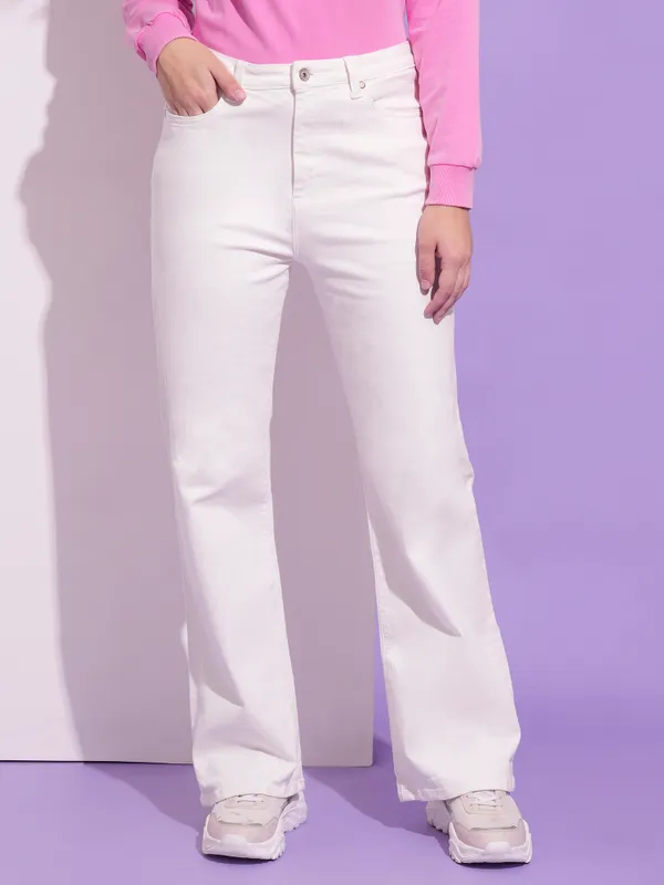 Being Human Women  Wide Leg Bottom Denim-White