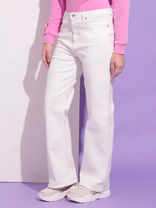 Being Human Women  Wide Leg Bottom Denim-White