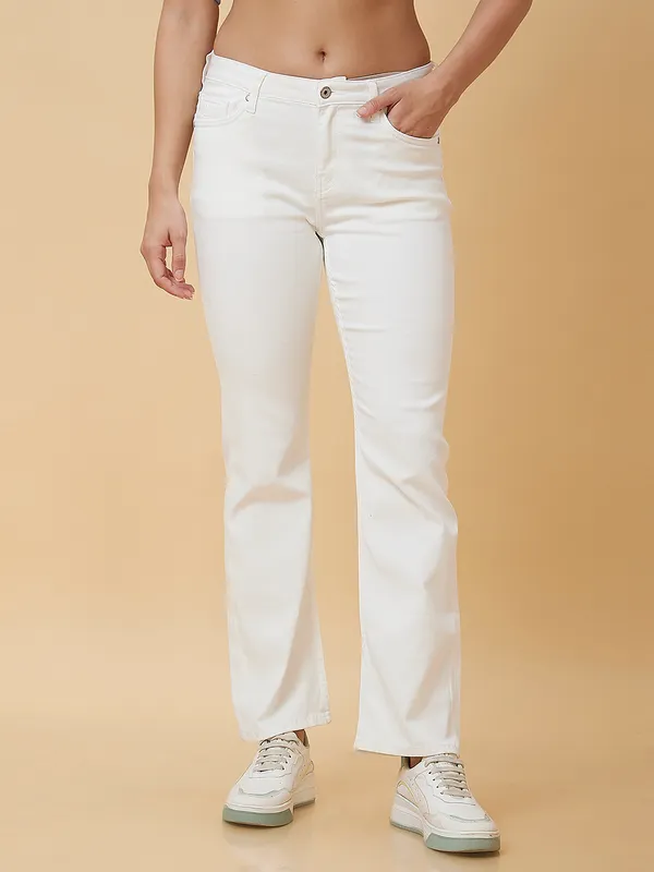 Being Human Women Boot Cut Fit Denim-White