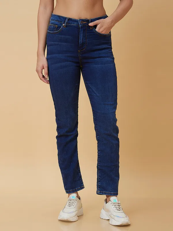 Being Human Women High Rise Straight Fit None Denim Mid Wash
