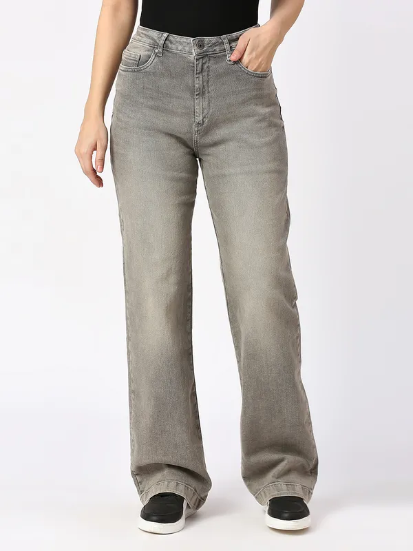 Being Human Clothing Women Wide Flare Leg High Rise Fit Denim-Grey Wash