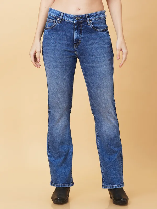 Being Human Clothing Womens-Bottom Denim Mid Blue