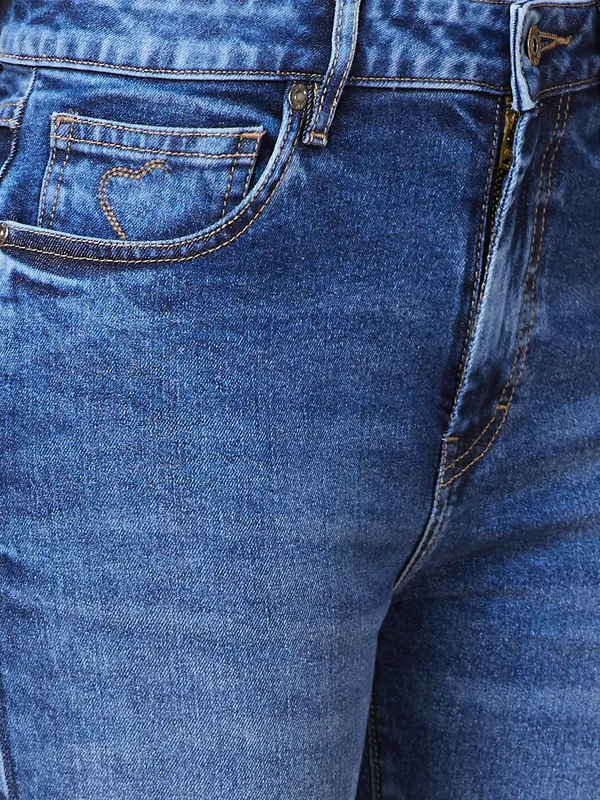 Being Human Clothing Womens-Bottom Denim Mid Blue