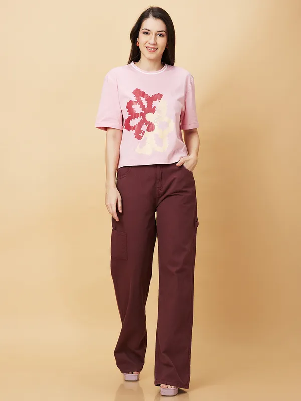 Being Human Clothing Womens-Bottom Denim Wine