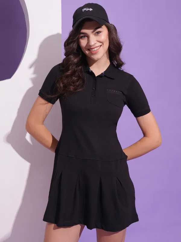 Being Human Pleated Tennis Dress Women  Dress-Jet Black