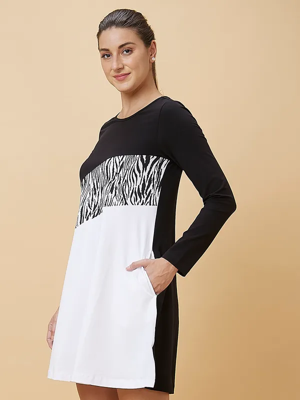 Being Human Women A Line Fit Crew Neck Dress Black & White