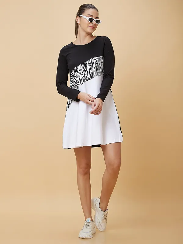 Being Human Women A Line Fit Crew Neck Dress Black & White