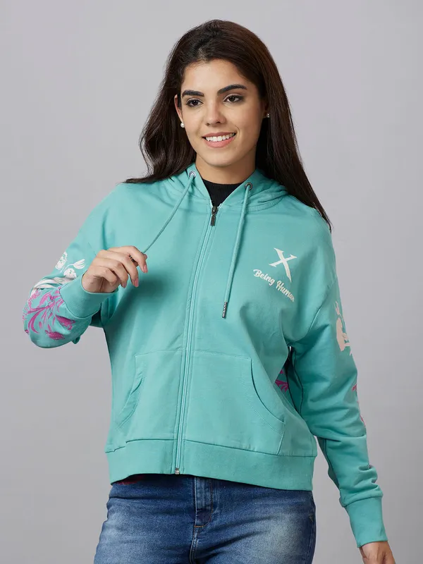 Being Human Clothing Womens-Top Hoody Agate Green