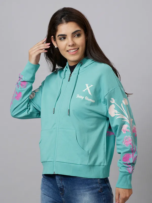 Being Human Clothing Womens-Top Hoody Agate Green