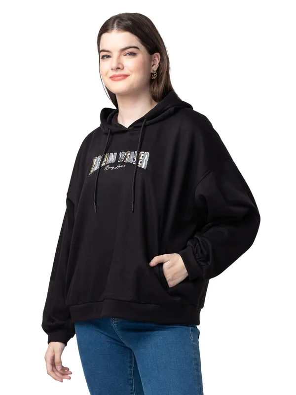 Being Human Clothing Easy Fit Hoodies Women Hooded Hoody-Black
