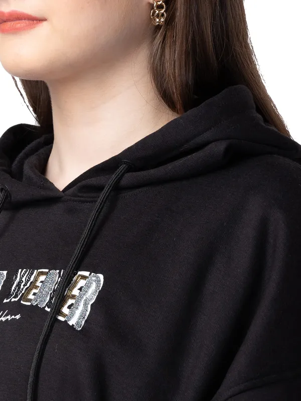 Being Human Clothing Easy Fit Hoodies Women Hooded Hoody-Black