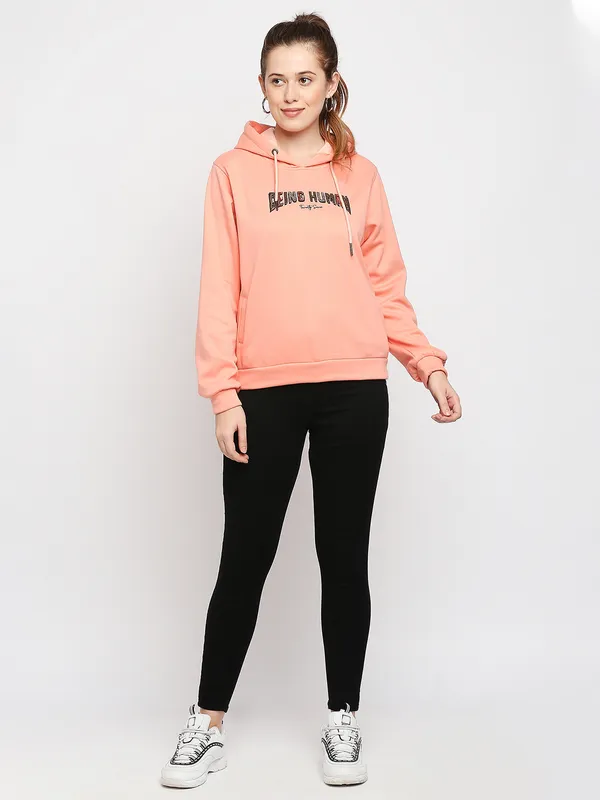 Being Human Clothing Easy Fit Hoodies Women Hooded Hoody-Pink