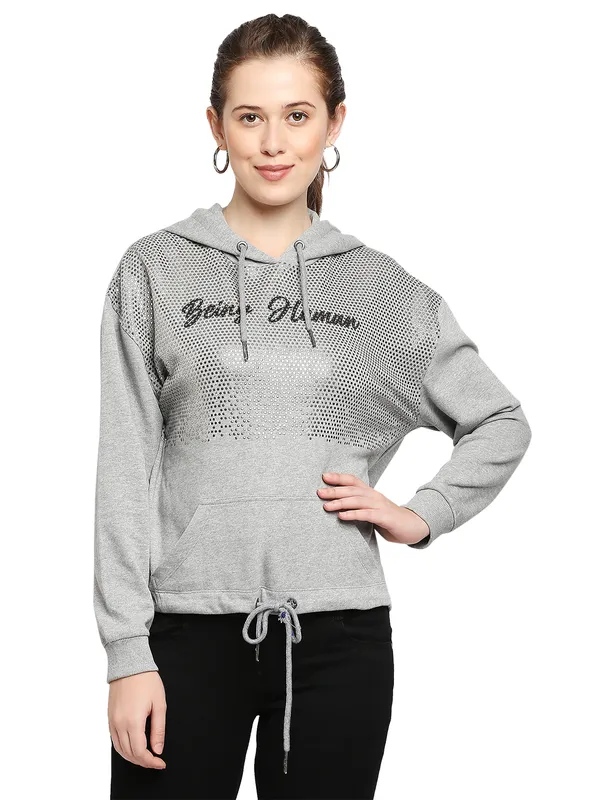 Being Human ClothingWomen Easy Fit Hoody-Grey Melange