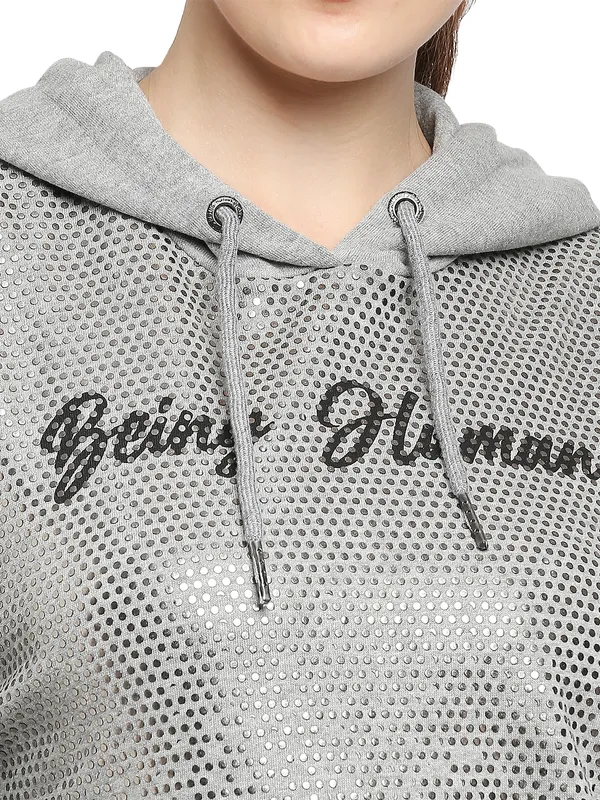 Being Human ClothingWomen Easy Fit Hoody-Grey Melange