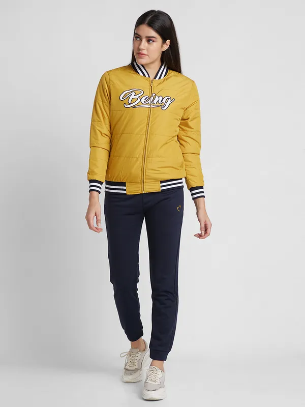 Being Human Clothing Women Regular Fit Collared Jackets-Mustard