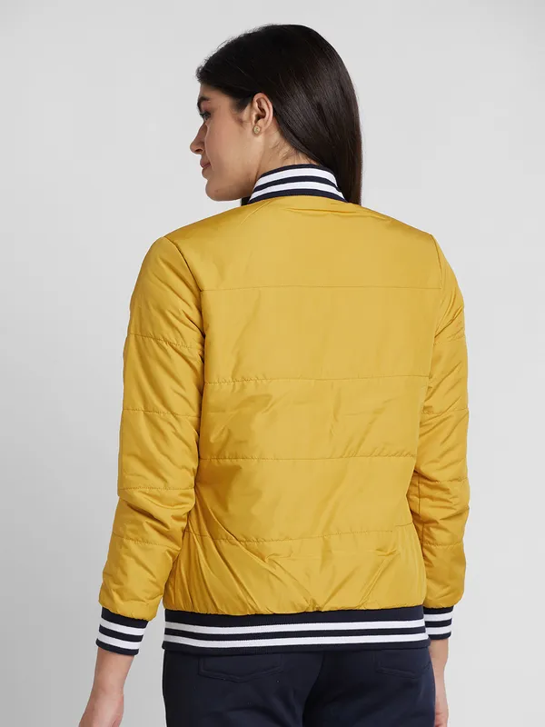 Being Human Clothing Women Regular Fit Collared Jackets-Mustard